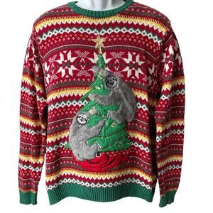 33 Degrees Silly Swinging Sloths Ugly Christmas Sweater Size Med